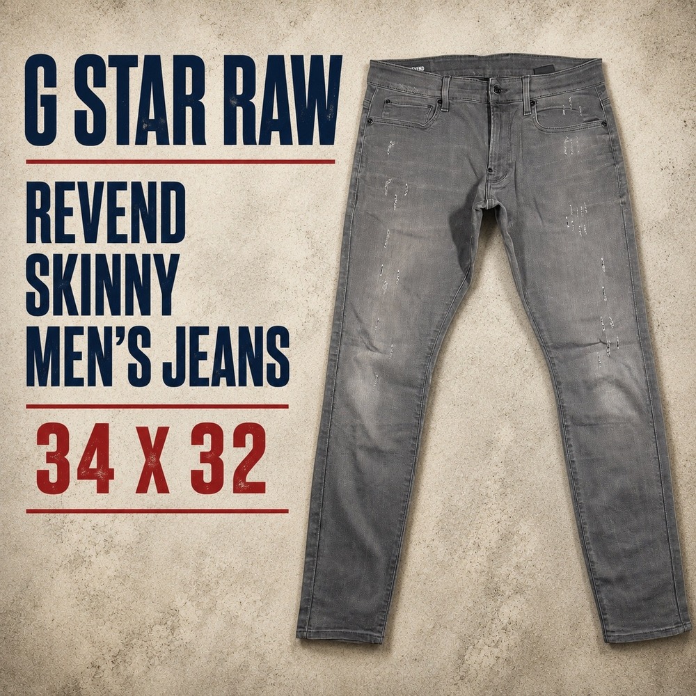 G Star Raw Revend Skinny Mens Jeans 34x32 Grey Distressed Stretch Denim